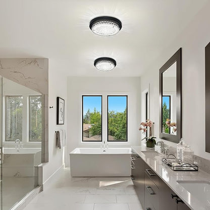 Flush Mount Ceiling Light Fixture 11 Inch Black LED Dimmable Ceiling Lights K9 Crystal Round Light Fixtures Ceiling Mount for Bedroom Bathroom Kitchen