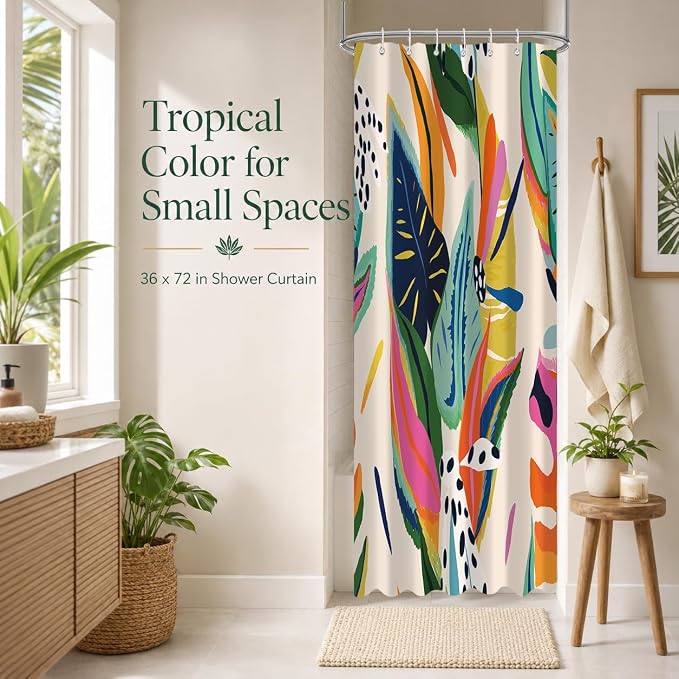 Colorful Abstract Shower Curtain, Floral Boho Modern Asthetic Plant Bathroom Curtain, Waterproof Polyester Fabric Shower Curtain Set with Hooks 36x72 Inch