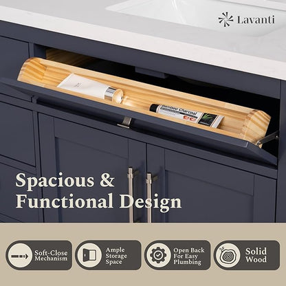 Lavanti Oakford 72 Inch Bathroom Vanity with Sink – Stylish Navy Blue Vanity Bathroom with Storage Cabinet – Modern Bathroom Vanities with Double Vanity Sink & Quartz Countertop