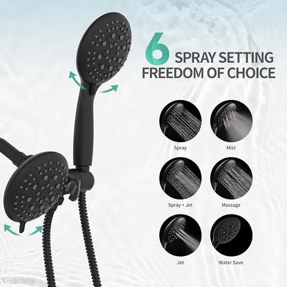 SR SUN RISE 6-Spray Shower Faucet 3-Way Combo Shower Head and Hand Held Shower Separately or Together, Shower Trim Kit Matte Black(Valve Include)