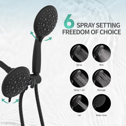 SR SUN RISE Dual 2 in 1 Shower System with Tub Spout,Matte Black | 3-Way Diverter Rain Shower Combo Set,6 Spray Setting,High Pressure,Soild Brass,Included Valve and Trim Kit