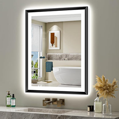36x30 Black Framed LED Bathroom Mirror with Lights, Backlit and Front Light, Lighted Bathroom Vanity Mirror for Wall Dimmable Anti-Fog Memory Tempered Glass Horizontal/Vertical