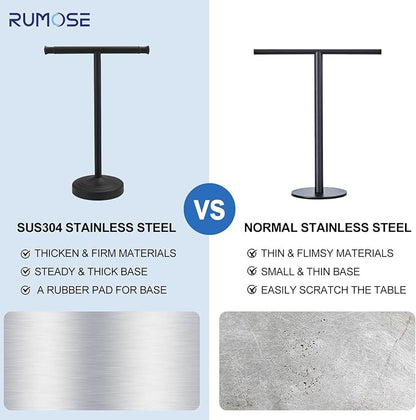 RUMOSE Matte Black Hand Towel Holder Stand Countertop Towel Rack | 13 Inch Bathroom Kitchen Vanity T-Shape Towel Stand Free Standing Stainless Steel Towel Bar Towel Ring