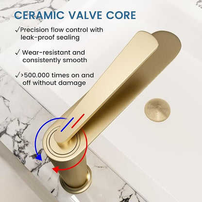 Bathroom Faucet Brushed Gold, One Hole Single Handle Vessel Sink Faucet, Brass Bathroom Faucet for Vanity Sink Restroom Guestroom RVs
