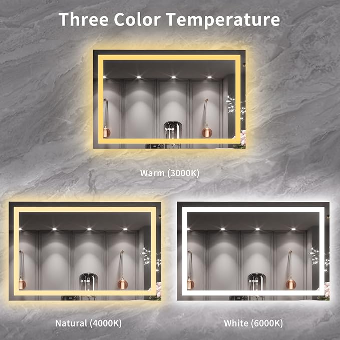 LOAAO 55X36 LED Bathroom Mirror with Lights, Anti-Fog, Dimmable, Backlit + Front Lit, Lighted Bathroom Vanity Mirror for Wall, Memory Function, Tempered Glass, ETL Listed | Anti-Fog, Dimmable, 3 Color Temperature, Backlit + Front Lit, Memory Function, ...