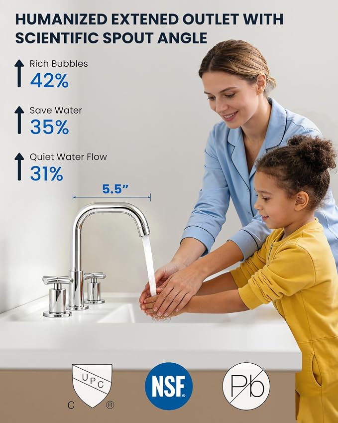 gotonovo Widespread 8 inch 3 Hole Bathroom Sink Faucet Polished Chrome | 2 Cross Handle Bathroom Faucet,SUS304,360° Swivel Spout,24’’ cUPC Hose,Pop Up Drain,6-16’’ Vanity,Sink,Lavatory,Basin,RV