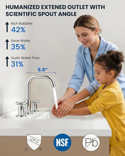 gotonovo Widespread 8 inch 3 Hole Bathroom Sink Faucet Polished Chrome | 2 Cross Handle Bathroom Faucet,SUS304,360° Swivel Spout,24’’ cUPC Hose,Pop Up Drain,6-16’’ Vanity,Sink,Lavatory,Basin,RV