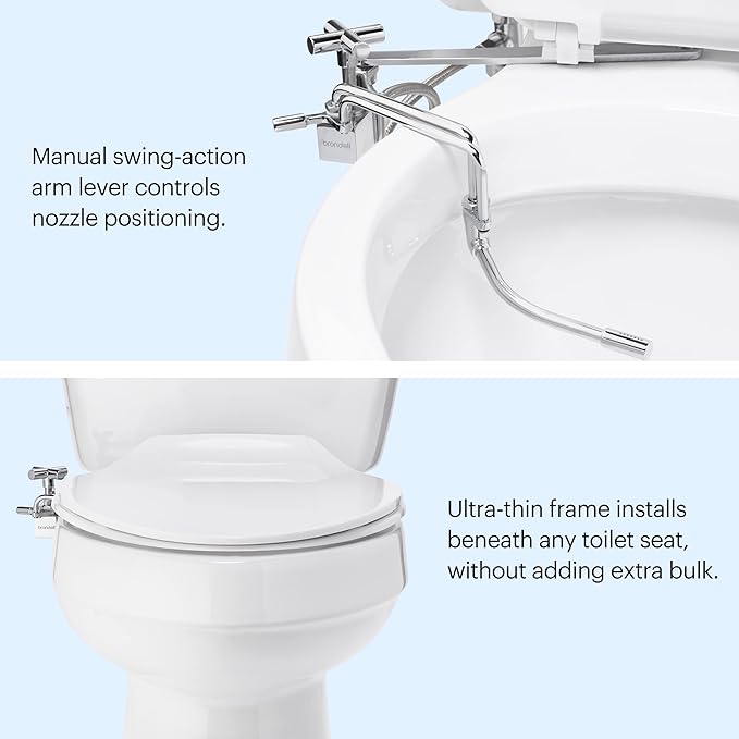 Brondell SMB-15 Side Mounted Manual Bidet Attachment for Toilet Seats with Adjustable Sprayer and Water Pressure, Thin Profile, Chrome (Ambient Temperature)
