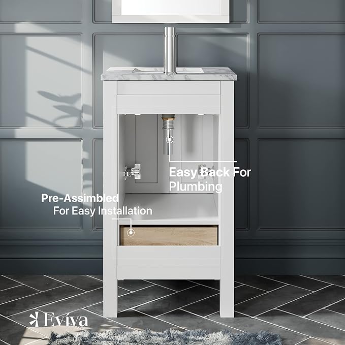 Eviva London 20" x 18" White Bathroom Vanity with White Carrara Quartz Top