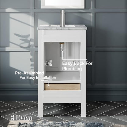Eviva London 20" x 18" White Bathroom Vanity with White Carrara Quartz Top