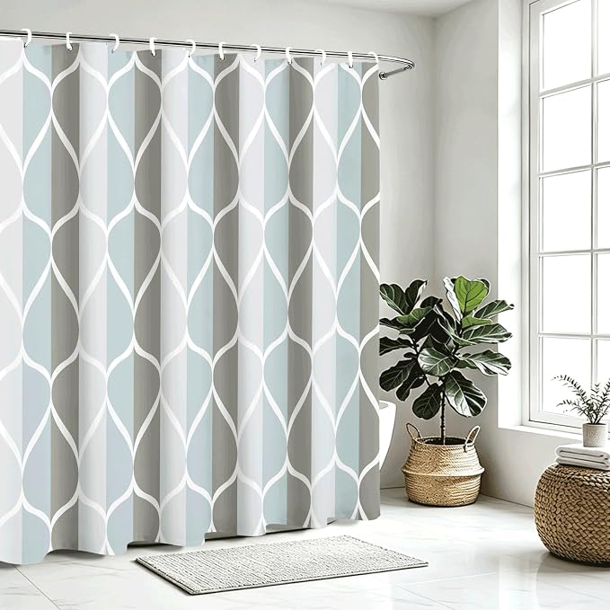 Gelbchu Grey Blend Geometric Shower Curtain for Bathroom, 54x78 Inch | with Hooks, Premium Polyester, Quick Dry, Water Repellent, Machine Washable, Rustproof Grommets, Modern Minimalist