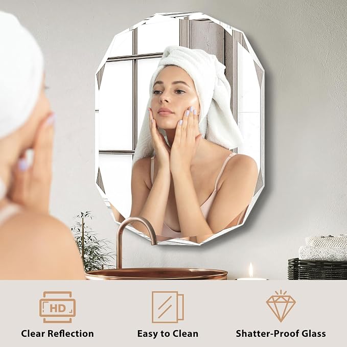 24x36 Inch Bathroom Mirrors for Over Sink, Round Frameless Mirrors for Wall | Beveled Bathroom Mirror, Bathroom Vanity Circle Mirror for Bedroom Living Room Entryway Home Decor