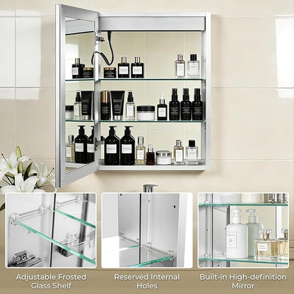 WallBeyond 20 x 28 LED Bathroom Medicine Cabinet, Square Lighted Mirror Cabinet with 3-Color Dimmable Lighting, Memory Function & Anti-Fog, Recessed or Surface Mount Installation