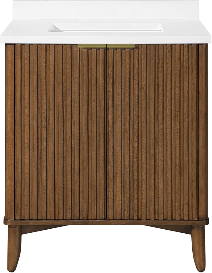 OVE Decors Indy 30 in. Undermount Single Sink Bathroom Vanity with White Engineered Marble Top, Warm Walnut