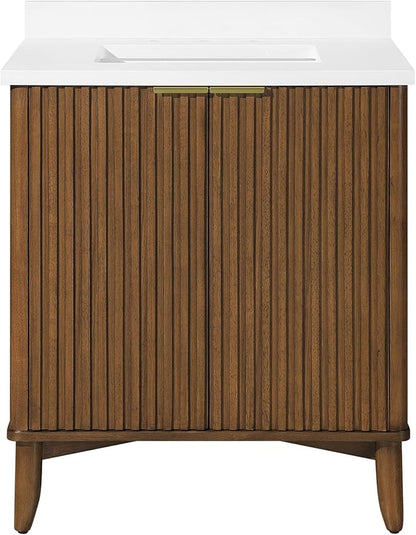 OVE Decors Indy 30 in. Undermount Single Sink Bathroom Vanity with White Engineered Marble Top, Warm Walnut