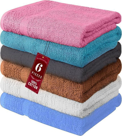 QUBA LINEN 100% Cotton Bath Towel Set – Soft, Absorbent Towels for Bathroom, Spa & Gym Use – Durable, Reusable & Machine Washable Bath Towels - Multicolor, 27x54 Inches, Pack of 6