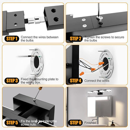 LED Modern Bathroom Light Fixtures, 4-Light Dimmable Vanity Lights with 5 Color Modes, Matte Black Acrylic Bathroom Wall Lighting Fixtures Over Mirror, 2700K- 6500K Adjustable, 25.5 Inch, ETL Listed