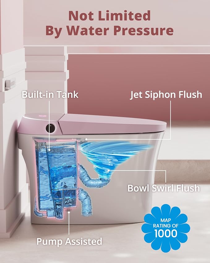 CANEST Pink Smart Toilet with Bidet Built In, Auto Open, Auto Temp Control | Dual Flush with Tank, ADA Comfort Height, Smart Temp Control, Warm Air Dryer, Remote Control, Foot Sensor, Night Light