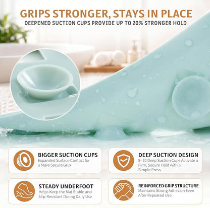 Yimobra Bathtub Mat Non Slip, Super Strong Suction Cups, 28"X16" Long Shower Mat with Drain Holes, Machine Washable Fast Draining Bath Mats, Bathroom Essentials,Mint Green