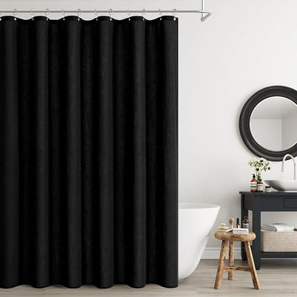 72 Inch Black Linen Shower Curtain, Linen Textured Weighted Cloth Fabric Boho Shower Curtain for Bathroom, Water Repellent, Simple Hotel Spa Luxury Bathroom Decor, 72x72