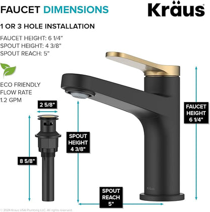 KRAUS Indy Single Handle One Hole Bathroom Sink Faucet in Spot-Free Brushed Brass/Matte Black, KBF-1411SFBBMB