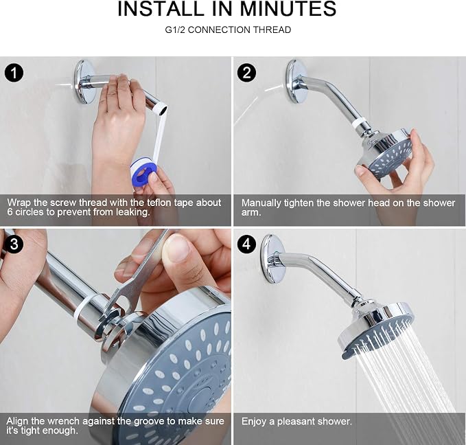 4.1 Inch High Pressure Shower Head with 5 Different Shower Spray Modes, HOPOPRO High Flow Fixed Showerheads, ABS Rain Shower Head, 1-Minute Quick Installations, Modern Look