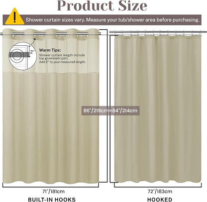 SORTTO No Hook Slub Shower Curtain with Liner, 71x86, Linen | Snap in Liner, 3 in 1, Bamboo Texture, Hotel Style, Waterproof Fabric, Mesh Top Window, Corner Magnets, Machine Washable
