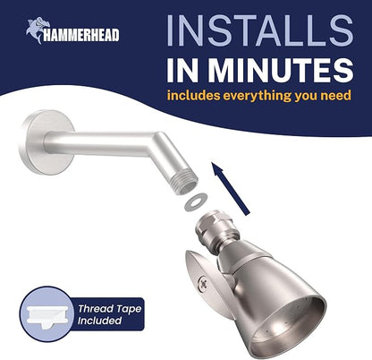 HammerHead Showers® SOLID METAL 2 Inch High Pressure Shower Heads BRUSHED NICKEL – California Compliant 1.75 GPM Low Flow Rate - High Flow Shower Head with ADJUSTABLE SPRAY PATTERN - Fixed Shower Head