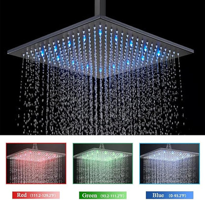 12 Inches Ceiling Mount Shower Faucets Sets Complete Shower System LED Rainfall Shower Head System Rough-in Valve Body and Trim Included Matte Black…