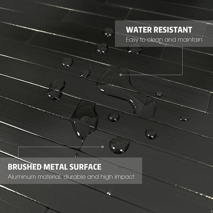 Black Peel and Stick Backsplash Linear Tile for Kitchen, Self Adhesive Brushed Aluminum Fireplace Stick on Wall Tiles (12 Sheets)