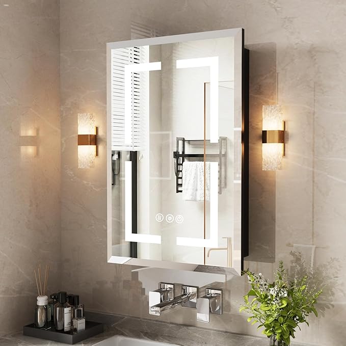 Medicine Cabinet, LED Mirror Cabinet for Bathroom with 3-Color with Mirror Defog, Recessed or Surfaced Wall-Mounted (16X24)