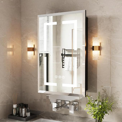 Medicine Cabinet, LED Mirror Cabinet for Bathroom with 3-Color with Mirror Defog, Recessed or Surfaced Wall-Mounted (16X24)