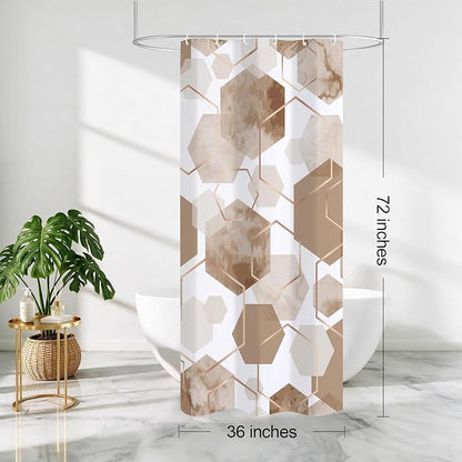 Litabel Small Stall Shower Curtain Set, Geometric Bathroom Decor 36x72 | Narrow Half Modern Minimalist Shower Curtais, Beige Geometric Art Print Abstract Waterproof Bath Curtain