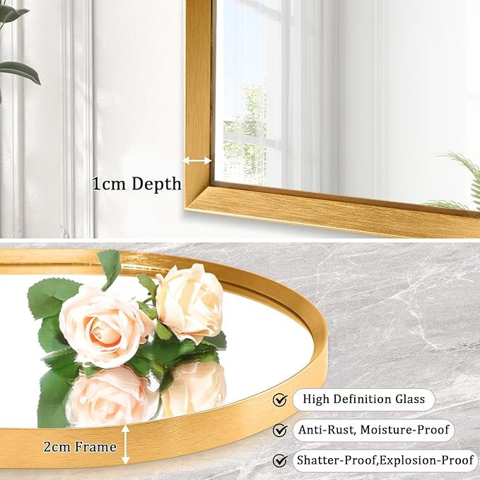 Arched Wall Mirror, Arch Bathroom Mirror, for Vanity Living Room Bedroom Mantel Entryway Hallways Home Decor Aluminum Alloy Frame 16"x12"