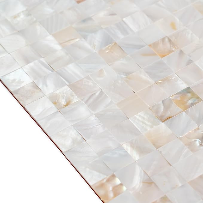 Natural Mother of Pearl Peel and Stick Mosaic Wall Tiles 10 Pack | 12×12" Self-adhesive Peel and Stick Shower Tile Waterproof, Stick on Wall Panels, Shell Backsplash Tiles for Kitchen Bathroom