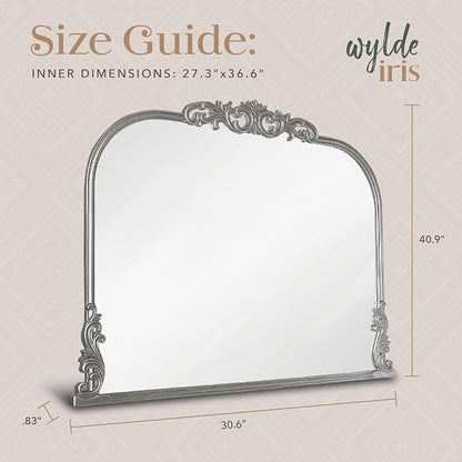 English Estate Carved Arch Wood Wall Mirror, Mirror for Entryway, Living Room, Bathroom, Antique Silver, 30.6x41