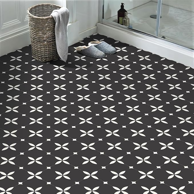 MORCART Peel and Stick Floor Tile Star Waterproof Vinyl Flooring DIY Flooring for Bathroom, Kitchen, Fireplace, Pet House, Stairs, Bedrooms, Wall, Store(20PCS,7.87" x 7.87",Black)