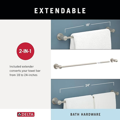 DELTA FAUCET NIC64-DN Nicoli 4-Piece Bath Hardware Set 18 to 24 in. Towel Bar, Toilet Paper Holder, Towel Ring, Towel Hook in Brushed Nickel