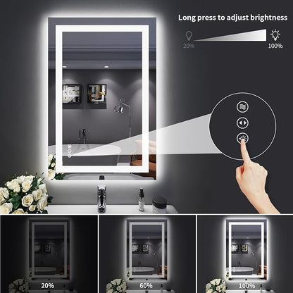 LOAAO 24"X36" LED Bathroom Mirror with Lights, UL Listed | Anti-Fog, Dimmable, 3 Color Temperature, Backlit + Front Lit, Memory Function, Tempered Glass