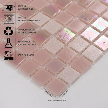 11.5 sq.ft Rainbow Pink Glass Mosaic Tile for Bathroom, Pool, Backsplash | Waterproof Wall & Floor Tile. Heat & frost resistant outdoors. Mesh-mounted easy install. Use any grout. Easy clean. 10pcs.
