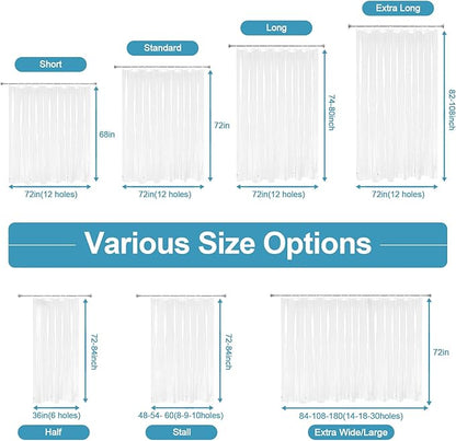EurCross 48 x 84 inch Extra Long Stall Shower Curtain Liner with 3 Magnet Weights and Hooks, Heavy Duty Waterproof 9G PEVA Transparent Plastic Long Stall Shower Curtain, 8 Metal Grommets.