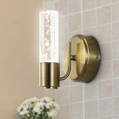 JONATHAN Y 5.5" Brass Gold 1-Light Modern Integrated LED Vanity Light Wall Sconce for Bathroom, Clear Bubble Acrylic Shade Minimalist Art Deco Light for Hallway, Entryway, 4000K (JYL7222B)