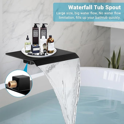 10" Rain Shower Faucet Set with Tub Spout, Matte Black | Anti-scald cartridge, air tech boosts pressure 50%, 3-func diverter, NPT 1/2