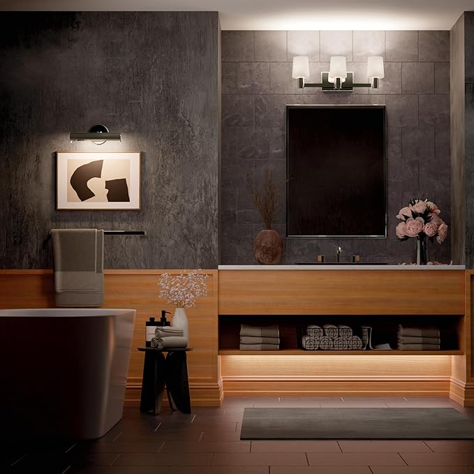 Kichler Adani 3-Light Vanity, Modern Light with Opal Glass in Polished Nickel, Bathroom or Powder Room (8.25" x 24"), 55176PN