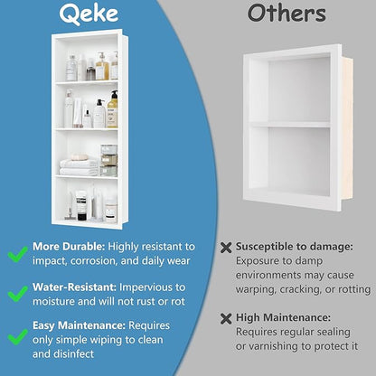 14x36 Recessed Medicine Cabinet, Medicine Cabinet No Mirror, 304 Stainless Steel Medicine Wall Niche with 4-Tiers Shelves, Matte White
