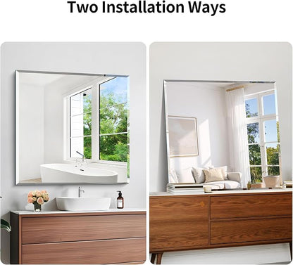 KOCUUY Beveled Bathroom Mirror, 36x36 inch Frameless Rectangle Mirror for Over Sink, Upgraded Shatterproof Unframed Design for Bedroom, Living Room, Entryway