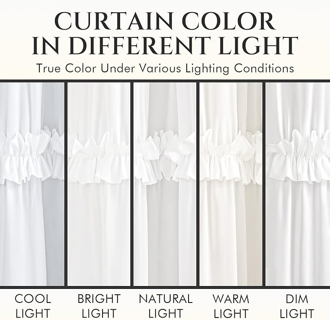 LIPA Boho Rustic White Ruffle Shower Curtain 72x78 Inches | Farmhouse Shower Curtains for Bathroom,Water‑Resistant Fabric Shower Curtain,Bohemian Bathroom Decor