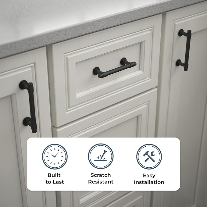 Franklin Brass Francisco (5-Pack) Cabinet Handles 3" Hole Center Pulls | Matte Black Hardware Kitchen Door, Drawers, Dressers, Furniture P29520Z-FB-B1