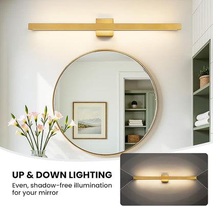 Modern Bathroom Light Fixtures 39 Inch Gold Bathroom Vanity Light with Up & Down Lighting 30W Dimmable 5CCT LED Vanity Lighting Fixture Bar for Bathroom Restroom