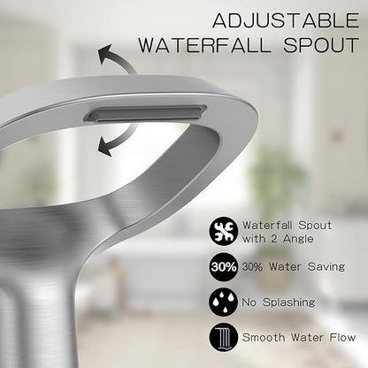 Bathroom Faucet 3 Hole, Brushed Nickel Bathroom Sink Faucets with 2 Handle, Solid Brass Modern Widespread Vanity Faucet with Hoses for 6 to 12 Inch Sinks